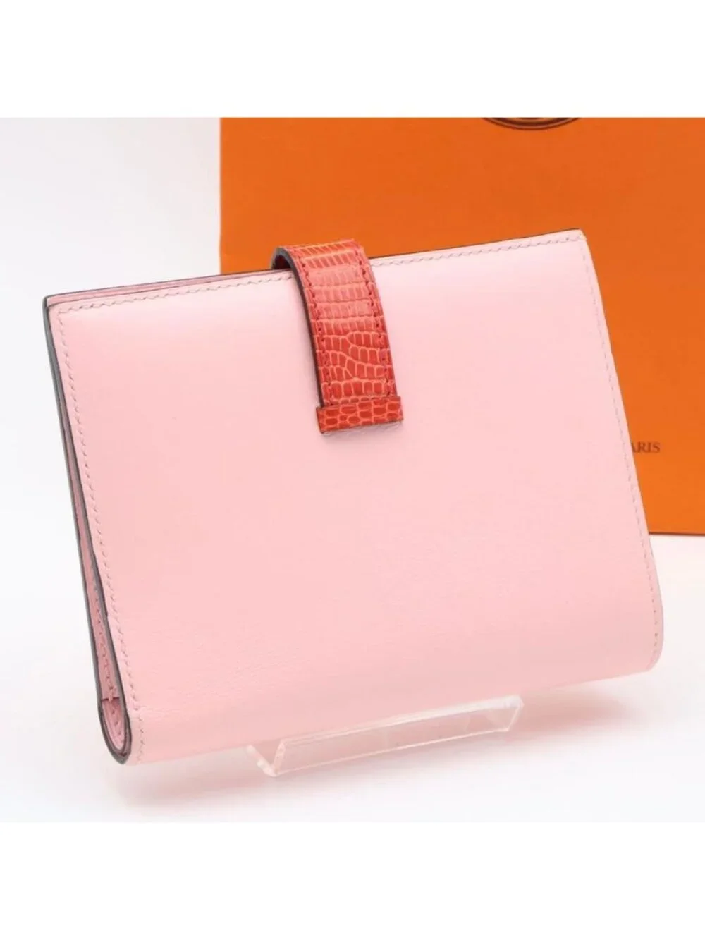 Hermes Bearn Compact Touch Pink Bifold Wallet